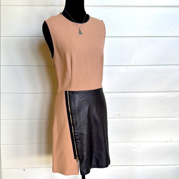 3.1 Phillip Lim Asymmetrical Tromp L’oeil Layered Wool & Leather Biker Dress - Picture 2 of 16